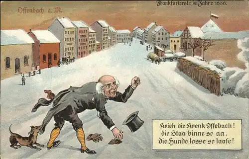 Offenbach Main Frankfurter Strasse 1836 im Schnee Zeichnung Komik Kat. Offenbach am Main