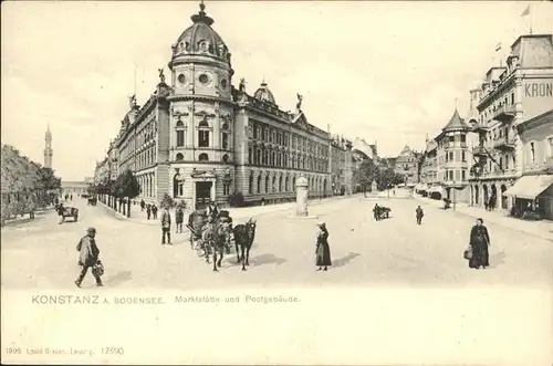 Konstanz Marktstaette Postgebaeude Pferdewagen Kat. Konstanz