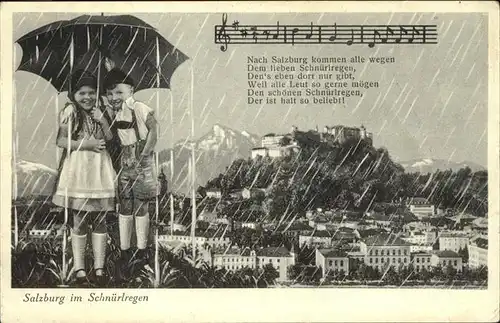 Salzburg Oesterreich Salzburg im Schnuerlregen Festung Hohensalzburg Kinder Lied Feldpost Kat. Salzburg