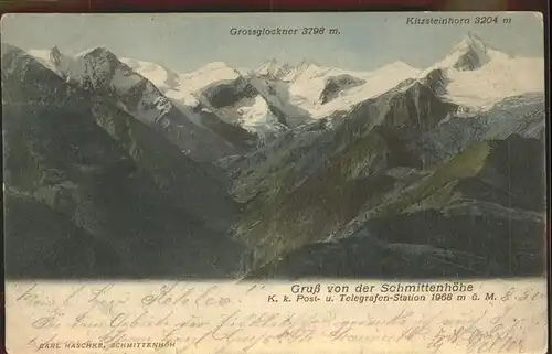 Schmittenhoehe Panorama mit Grossglockner und Kitzsteinhorn Kat. Zell am See