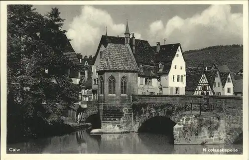 kk14314 Calw Nikolausbruecke und Kapelle Kategorie. Calw Alte Ansichtskarten