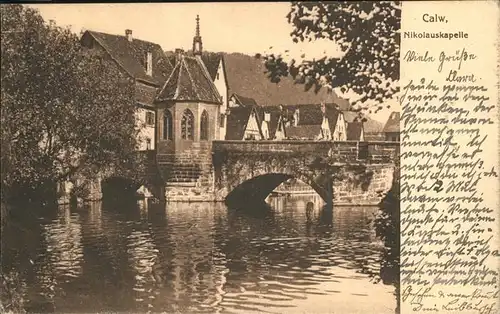 kk14319 Calw Nikolauskapelle mit Bruecke Kategorie. Calw Alte Ansichtskarten