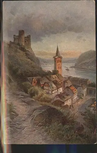 kk14387 St Goarshausen Burg Maus am Rhein Kuenstlerkarte Kategorie. Sankt Goarshausen Alte Ansichtskarten