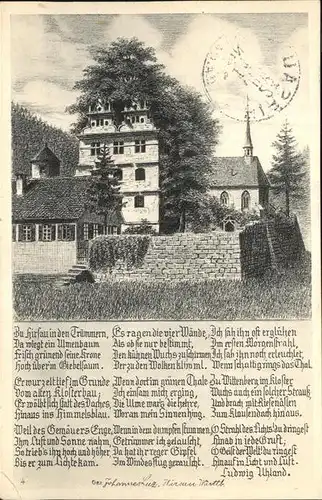 Hirsau Schlossruine mit Ulme Zeichnung Kat. Calw
