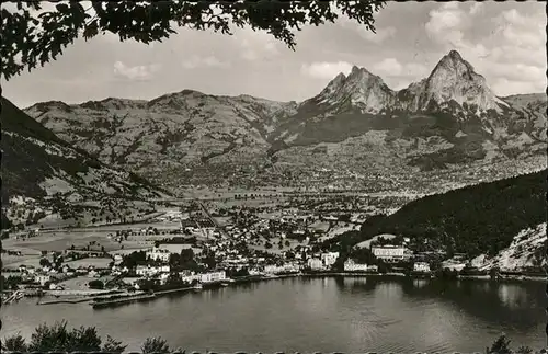 Brunnen SZ Panorama mit den beiden Mythen Vierwaldstaettersee Kat. Brunnen