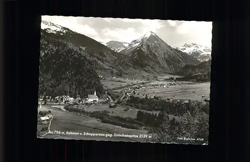 Au Bregenzerwald Panorama mit Rehmen und Schoppernau gegen uentschenspitze Allgaeuer Alpen Kat. Schoppernau