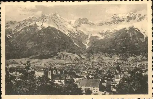 Innsbruck Tirol Panorama Blick vom Berg Isel gegen Karwendelgebirge Kat. Innsbruck