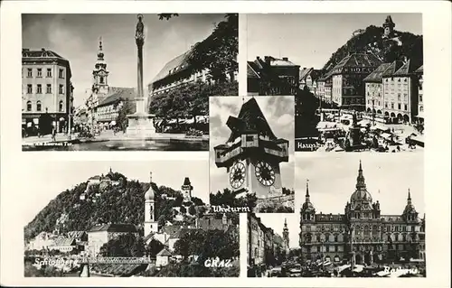 Graz Steiermark Eisernes Tor Brunnen Hauptplatz Rathaus Uhrturm Schlossberg Kat. Graz