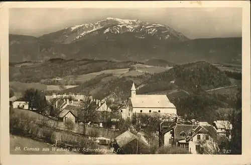 St Corona Wechsel Blick ueber das Dorf mit Schneeberg Noerdliche Kalkalpen Kat. St. Corona am Wechsel