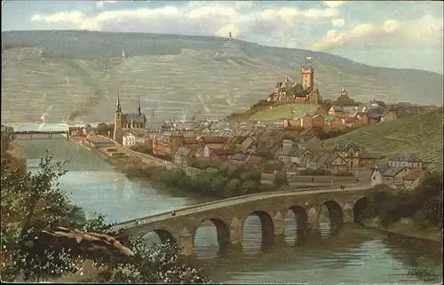 Bingen Rhein Kuenstlerkarte Hoffmann Burg Klopp Drususbruecke Kat. Bingen am Rhein