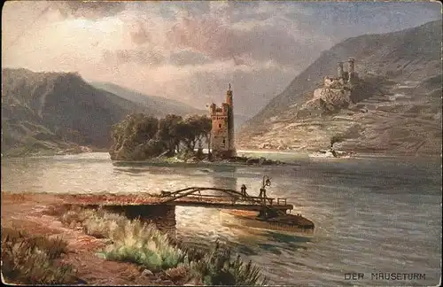 Bingen Rhein Der Maeuseturm Kuenstlerkarte Kat. Bingen am Rhein