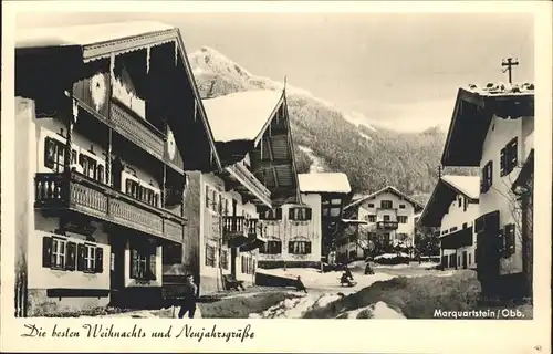 Marquartstein Neujahrskarte Dorfstrasse im Schnee Kinder Kat. Marquartstein