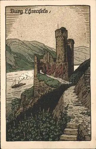 Ehrenfels Bingen Burg Kuenstlerkarte Kat. Bingen am Rhein