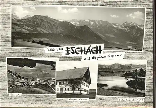 Eschach Kempten Blick von Eschach auf Allgaeuer Alpen Gasthaus Krone Fischbacher Weiher Kat. Buchenberg
