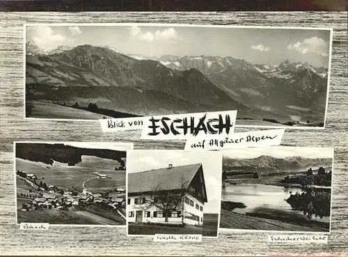 Eschach Kempten Ortsansicht mit Alpenpanorama Gasthof Krone Fischbacher Weiher Kat. Buchenberg