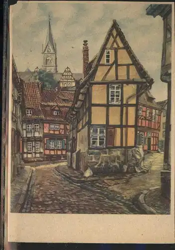 Quedlinburg Harz Sachsen Anhalt Finkenherd Kuenstlerkarte Tempera M. Schewe Kat. Quedlinburg