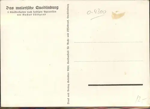 Quedlinburg Harz Sachsen Anhalt Am Rathaus Kuenstlerkarte nach Aquarell Gustav Luettgens Kat. Quedlinburg