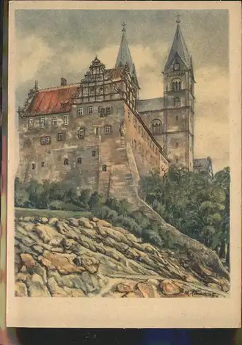 Quedlinburg Harz Sachsen Anhalt Schloss Kuenstlerkarte Tempera M. Schewe Kat. Quedlinburg