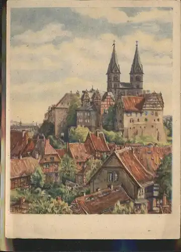 Quedlinburg Harz Sachsen Anhalt Schloss Dom Muenzenberg Kuenstlerkarte Tempera M. Schewe Kat. Quedlinburg