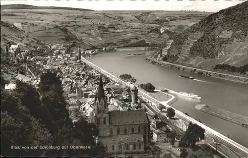 Oberwesel Rhein Blick von Schoenburg auf Rhein Hotel Deutsches Haus  Kat. Oberwesel