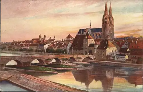 Regensburg Steinerne Bruecke Kuenstlerkarte Kat. Regensburg