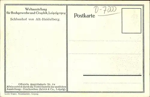 Leipzig Weltausstellung Buchgewerbe Grafik 1914 Schlosshof Alt Heidelberg Kat. Leipzig
