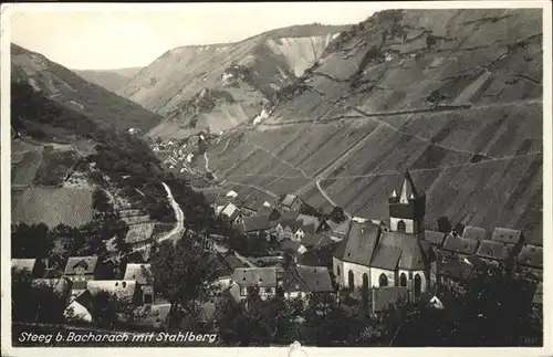 Steeg Bacharach mit Stahlberg Weinreben Fliegeraufnahme Kat. Bacharach