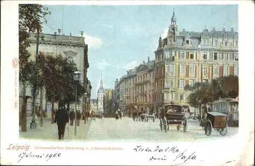 Leipzig Grimmaischer Steinweg Johanniskirche Pferdekutschen Kat. Leipzig