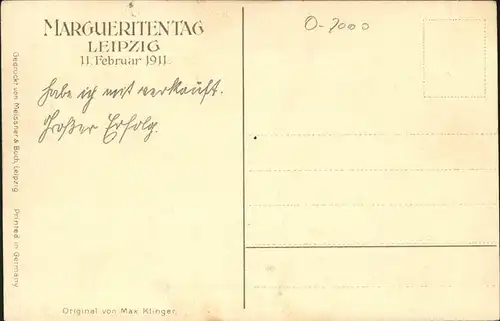 Leipzig Margeritentag 11. FEbruar 1911 Kuenstlerkarte Maedchen mit Blumenkorb Kat. Leipzig