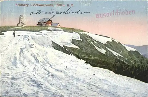 Feldberg Schwarzwald Blick zum Feldbergturm und Gasthaus Stempel auf AK Kat. Feldberg (Schwarzwald)