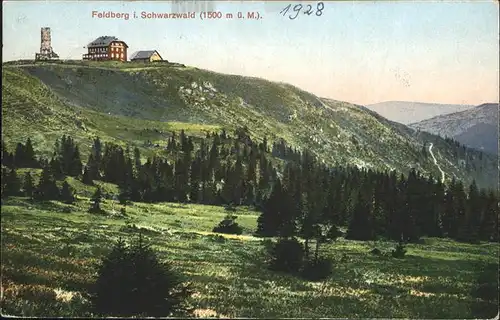 Feldberg Schwarzwald Blick zum Gipfel mit Feldbergturm und Gasthaus Kat. Feldberg (Schwarzwald)