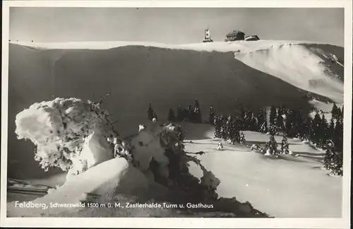 Feldberg Schwarzwald Winterimpressionen Zastlerhalde Feldbergturm und Gasthaus Kat. Feldberg (Schwarzwald)