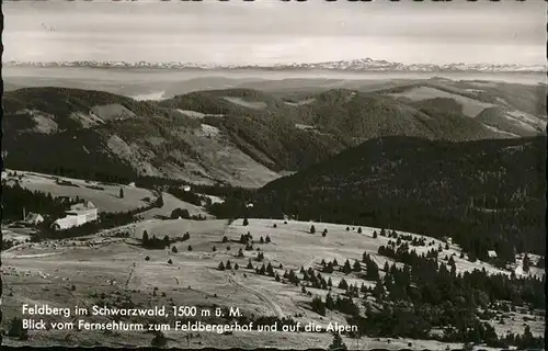 Feldberg Schwarzwald Blick vom Fernsehturm zum Hotel Feldberger Hof und die Alpen Kat. Feldberg (Schwarzwald)