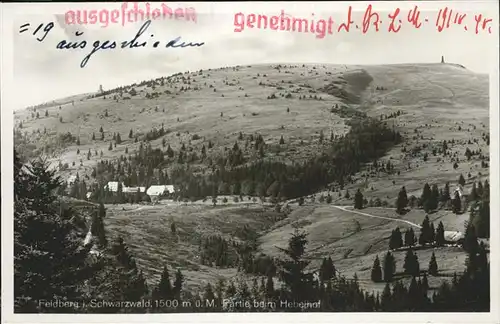 Feldberg Schwarzwald Blick zum Feldberggipfel mit Bismarckdenkmal Partie beim Hebelhof Stempel auf AK Kat. Feldberg (Schwarzwald)