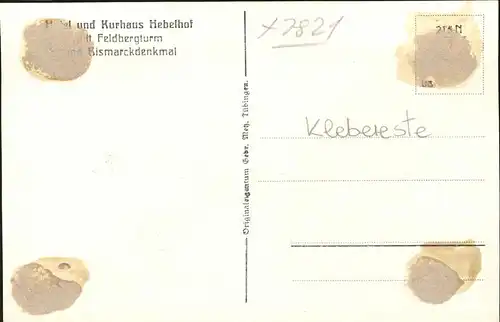 Feldberg Schwarzwald Hotel und Kurhaus Hebelhof Feldbergturm Bismarckdenkmal Stempel auf AK Kat. Feldberg (Schwarzwald)