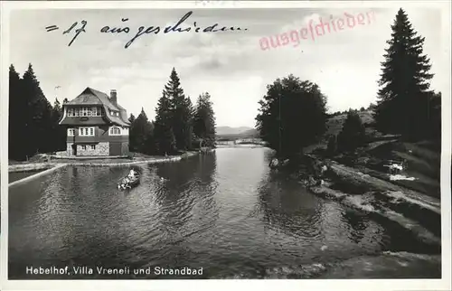 Feldberg Schwarzwald Hotel und Pension Hebelhof Villa Vreneli Strandbad Stempel auf AK Kat. Feldberg (Schwarzwald)