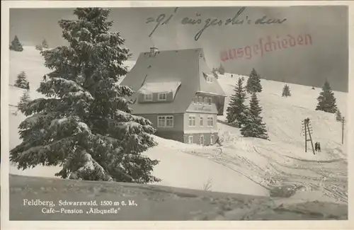 Feldberg Schwarzwald Gasthof Pension Albquelle Skipiste Stempel auf AK Kat. Feldberg (Schwarzwald)