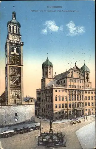 Augsburg Rathaus und Perlachturm mit Augustusbrunnen Kat. Augsburg