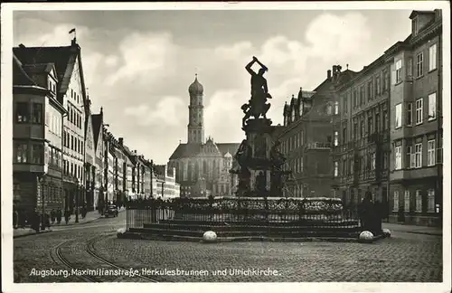 Augsburg Maximilianstrasse Herkulesbrunnen und St Ulrichkirche Kat. Augsburg