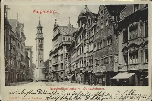 Augsburg Maximilianstrasse und Perlachturm Kat. Augsburg