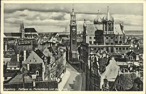 Augsburg Rathaus mit Perlachturm und dem Dom Kat. Augsburg