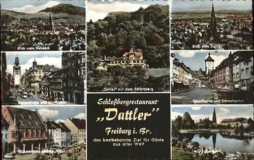 Freiburg Breisgau Panorama mit Teilansichten Schlossbergrestaurant Dattler Kat. Freiburg im Breisgau