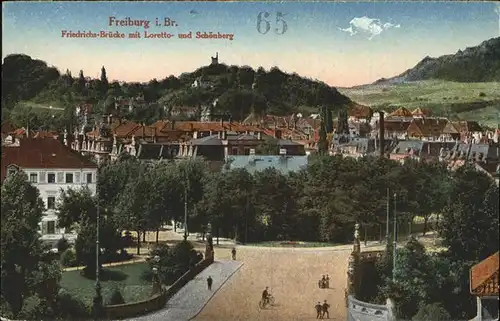 Freiburg Breisgau Friedrichbruecke mit Loretto und Schoenberg Kat. Freiburg im Breisgau