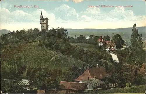 Freiburg Breisgau Blick auf Hildaturm und St Loretto Kat. Freiburg im Breisgau