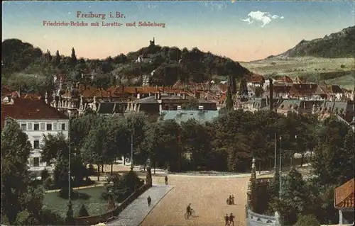 Freiburg Breisgau Friedrichsbruecke mit Loretto und Schlossberg Kat. Freiburg im Breisgau