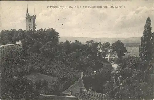 Freiburg Breisgau Blick auf Hildaturm und St Loretto Kat. Freiburg im Breisgau