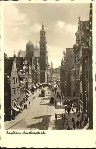 Augsburg Karolinenstrasse mit Perlachturm und Rathaus Kat. Augsburg