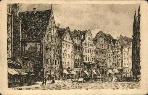 Augsburg Moritzplatz mit Weberhaus und Merkurbrunnen Kat. Augsburg