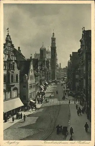 Augsburg Karolinenstrasse mit Perlachturm und Rathaus Kat. Augsburg