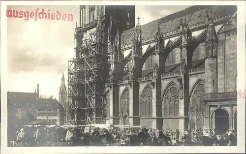 Freiburg Breisgau Muensterplatz Stempel auf AK Kat. Freiburg im Breisgau